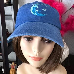 Blue Denim Cap with Cat Face Wave Design